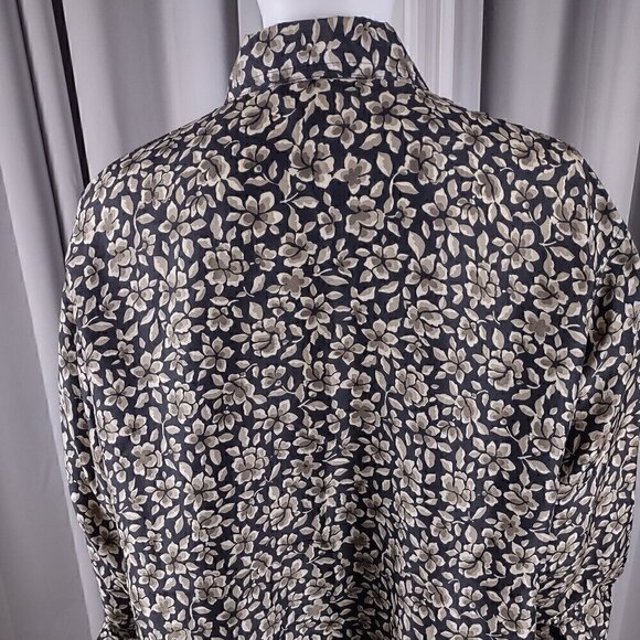 Express Silk Womens 100% Silk Black, Brown Floral Pattern Button Down Dress Sz S - Picture 4 of 12